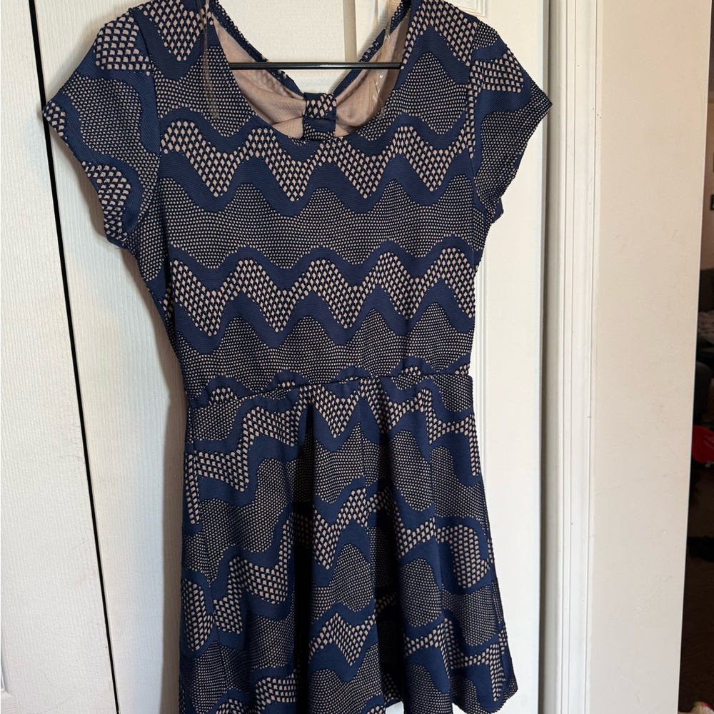 Navy and Tan Patterned Dress